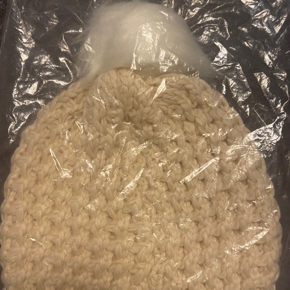 Fabletics Chunky Knit Beanie - Buff/White Pom - Picture 3 of 5
